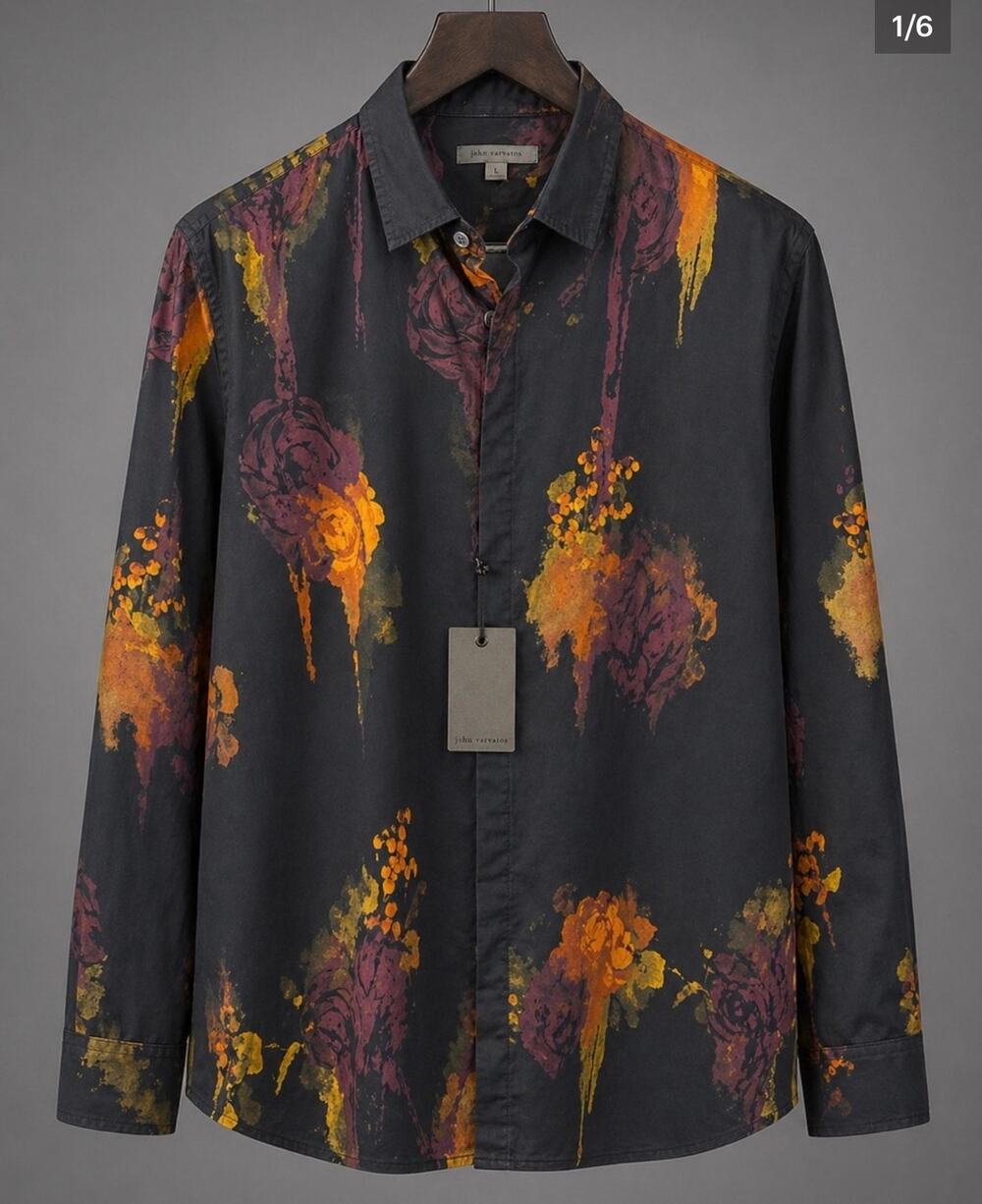 John Varvatos Rodney Floral Shirt Black Multicolor NWT Small
